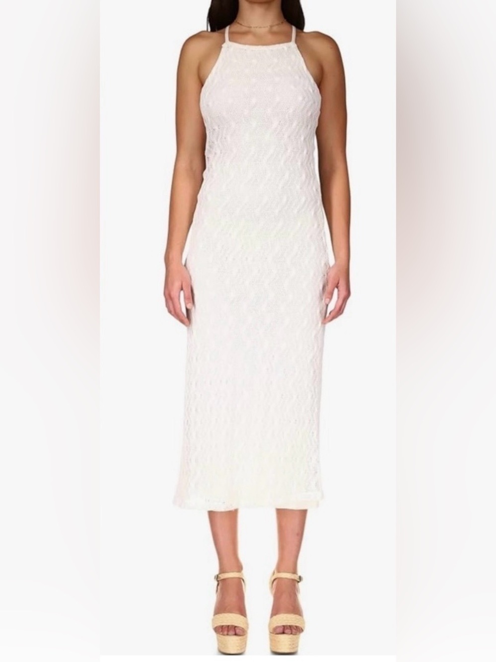 Sanctuary Crochet Knit Midi Dress Small Cream Boho Beach Cover Up Halter Maxi